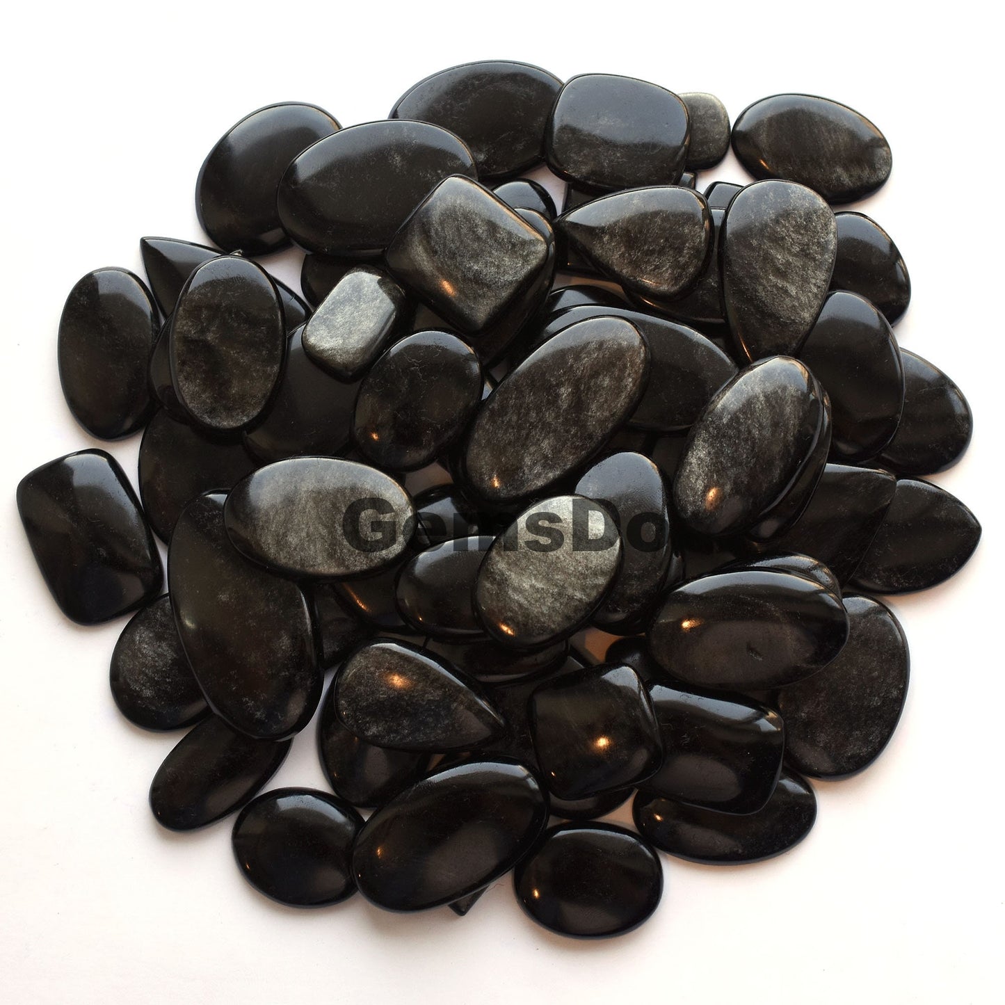 Natural Silver Obsidian Gemstone - Handmade Polished Obsidian Cabochon for Jewelry Making