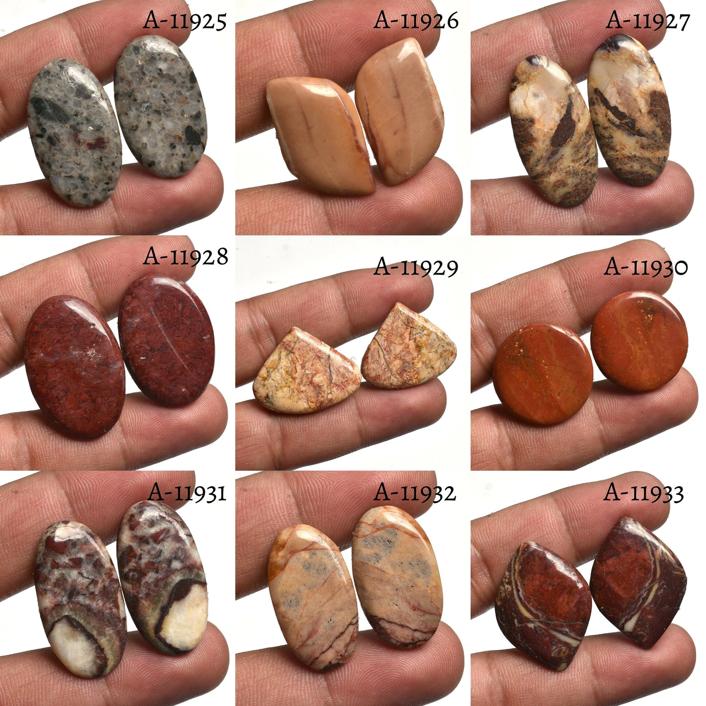 Natural Multi Jasper Gemstone Pairs - Fancy Matched Cabochons for Earrings