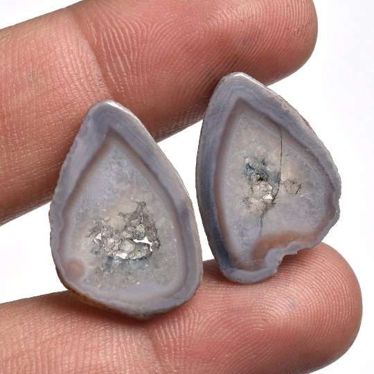 Bright Window Druzy Gemstone Pair - Solar Quartz Slices