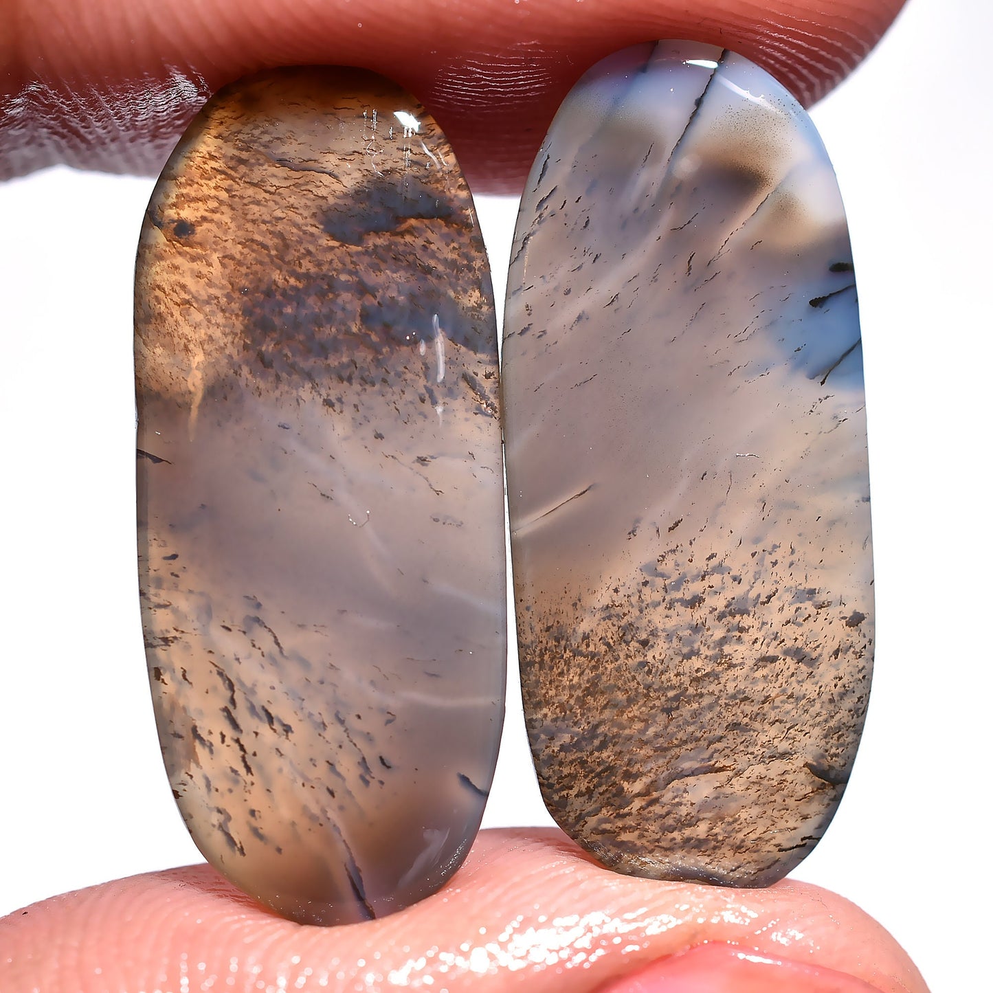 Matching Montana Agate Pair – Flat Back Gemstone Cabochons for DIY Jewelry