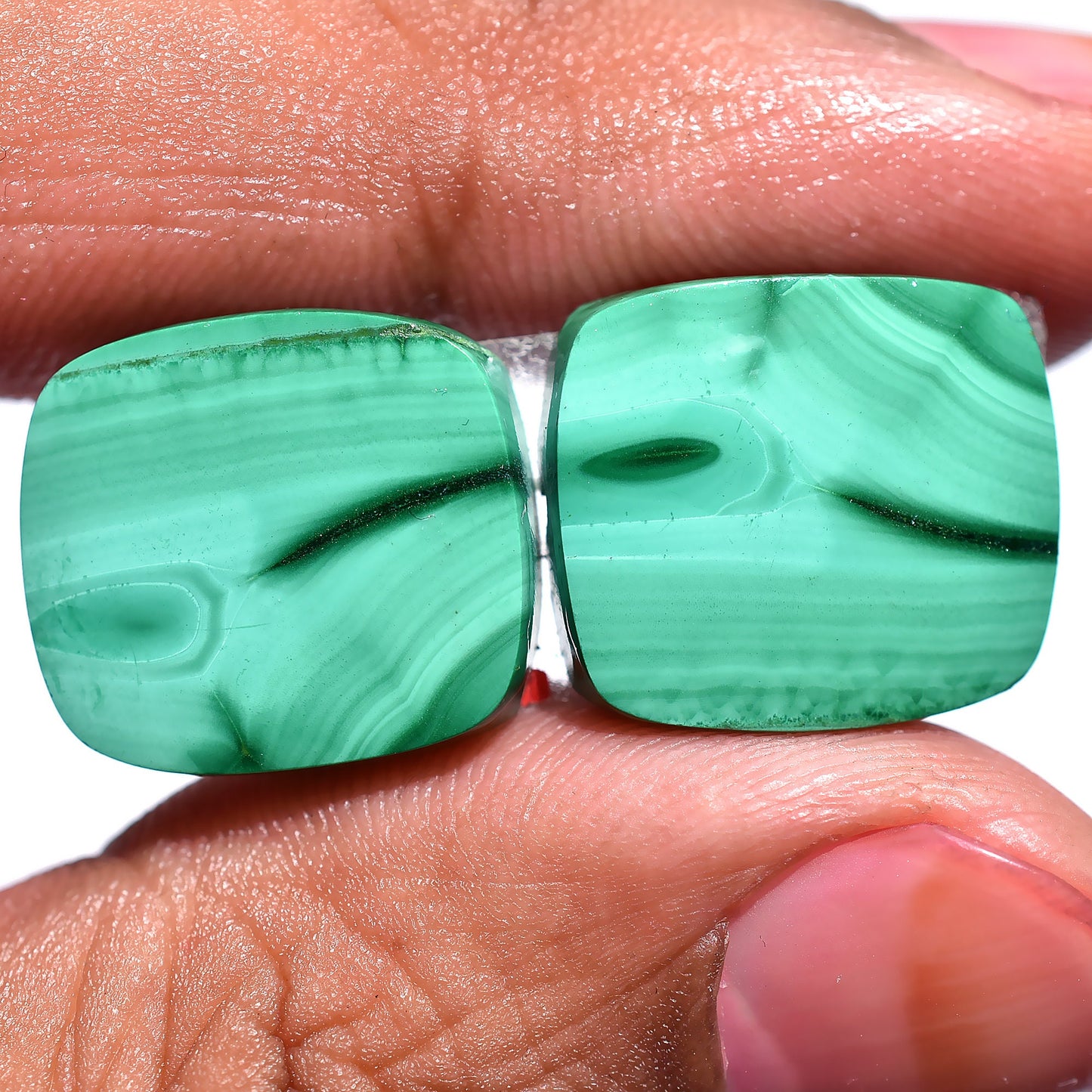 High Quality Malachite Pair Gemstone - Natural Green Matching Cabochons with Flat Back for Jewelry