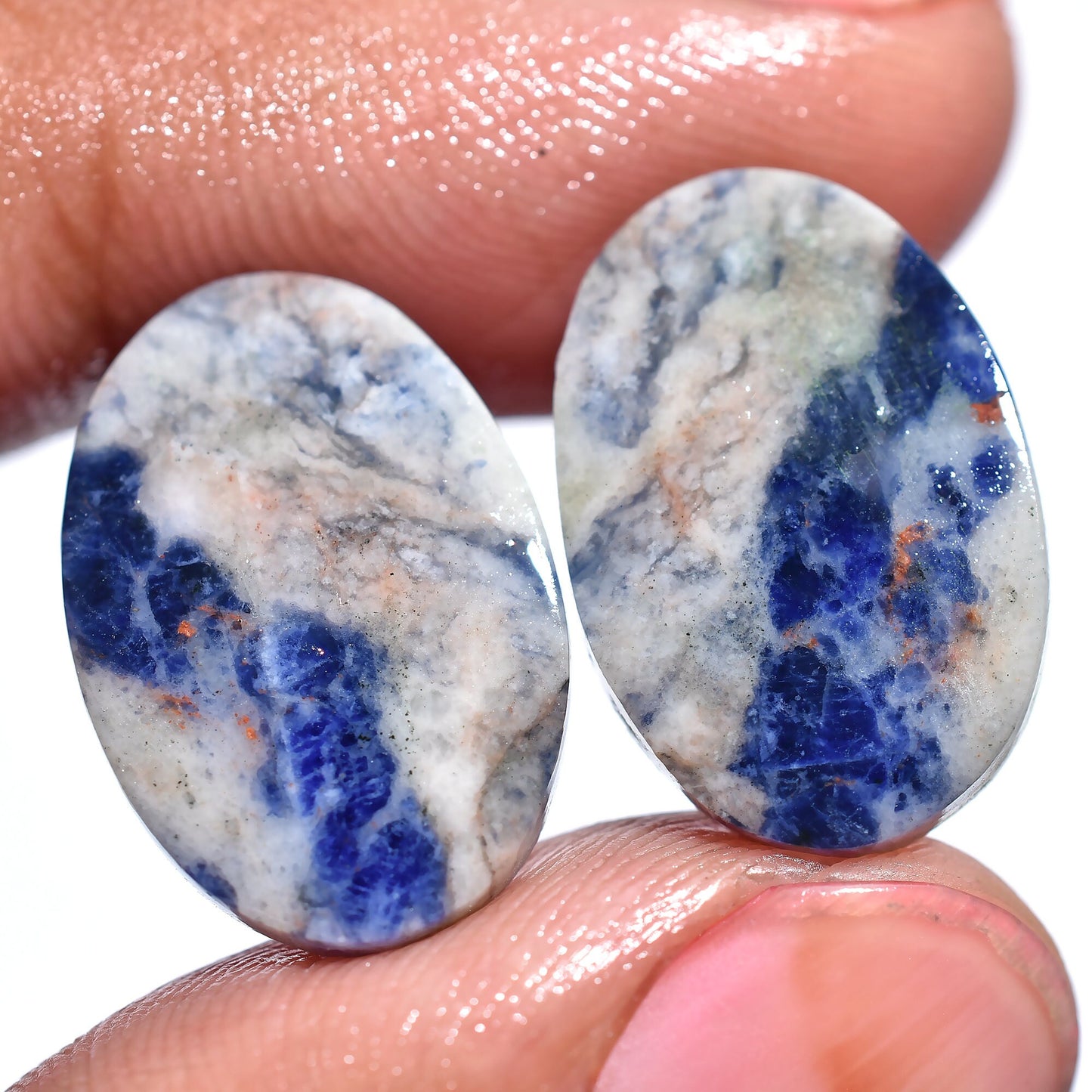 Amazing Blue Sodalite Cabochon Pair - Flatback Sodalite Gemstone Pair for Jewelry & Earring Making