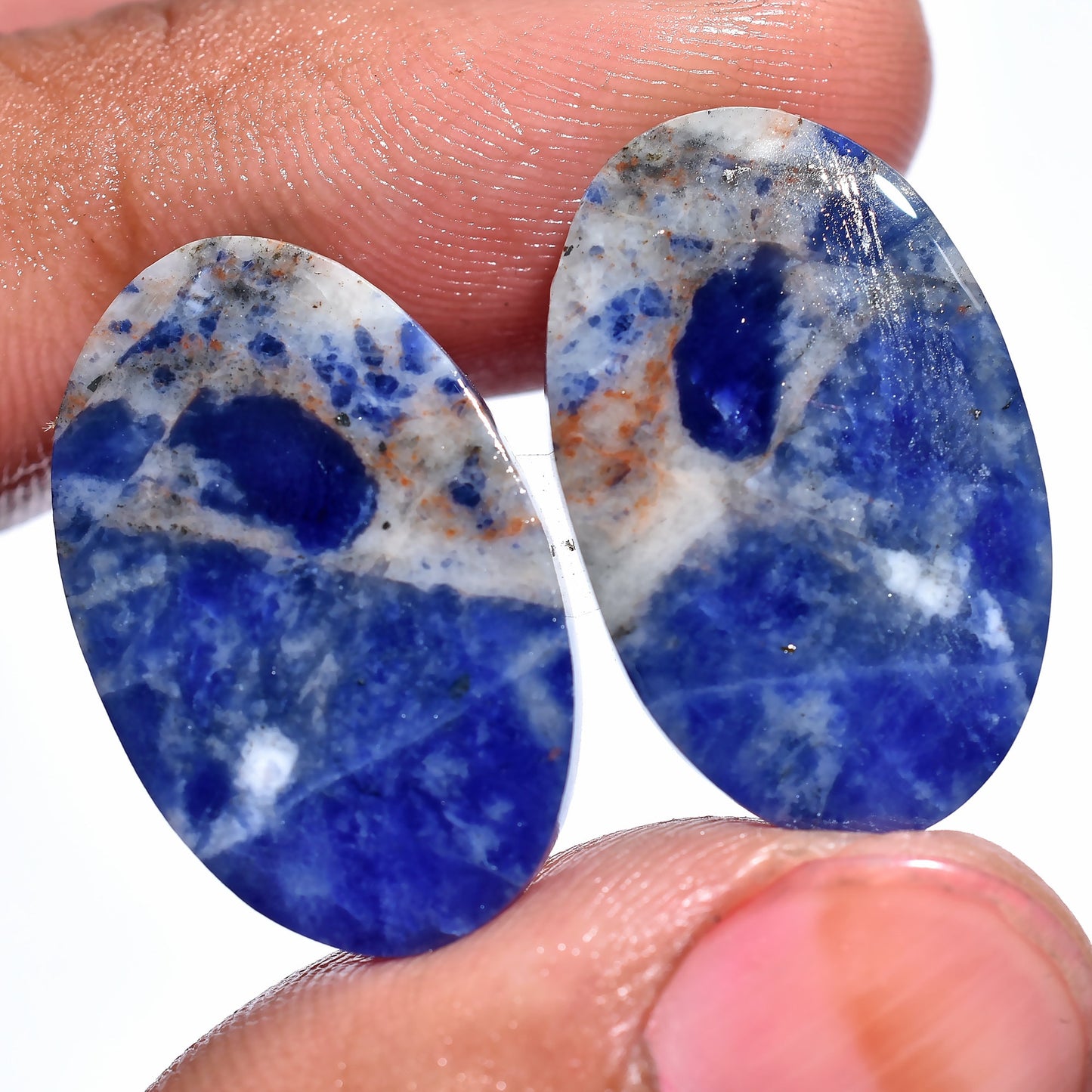Natural Sodalite Pair Gemstone - Matching Polished Flat-Back Cabochons