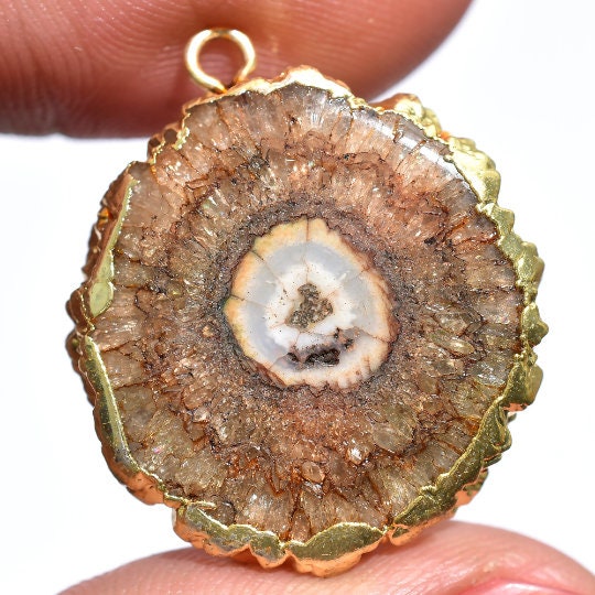Solar Quartz Gold Electroplated Charm, Solar Quartz Gold Plated Single Bail, DIY Pendant, Solar Quartz Finding, Round Solar Druzy Charms