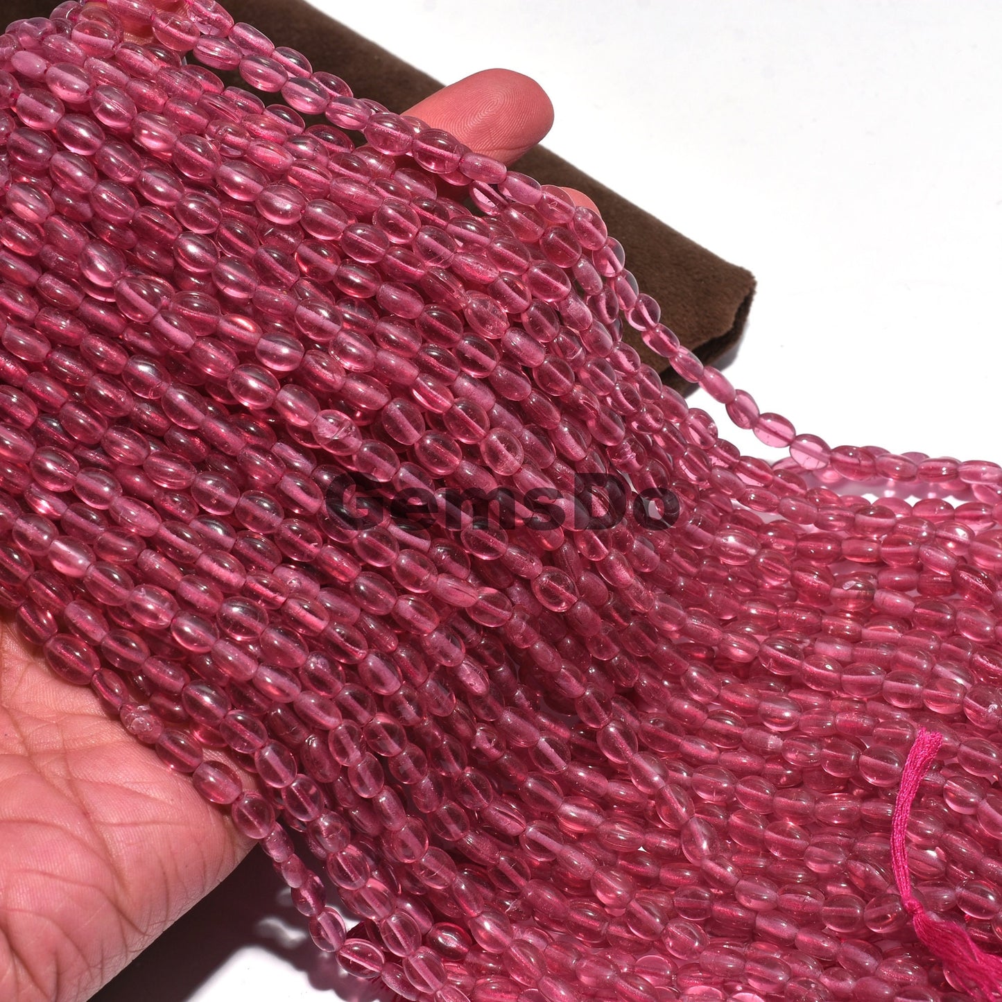 Unique Pink Quartz Hydro Beads - Smooth Oval Nuggets Gemstone Strand
