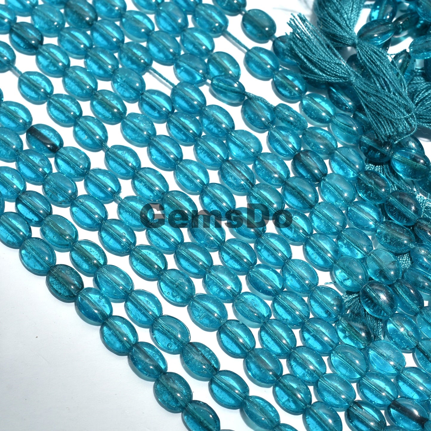 Neon Apatite Hydro Quartz Beads - Smooth Oval Gemstone Strand, 39 Carat