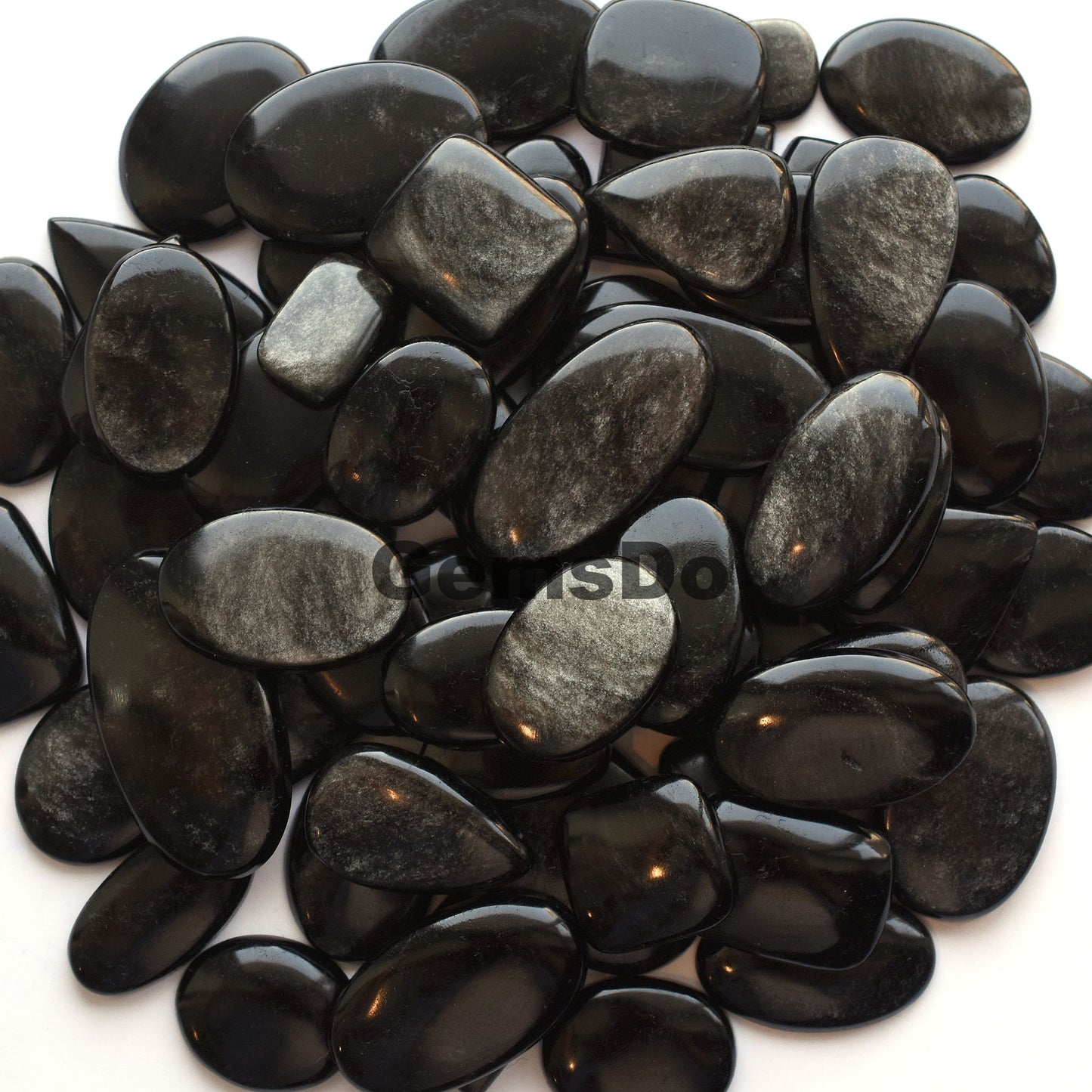 Natural Silver Obsidian Gemstone - Handmade Polished Obsidian Cabochon for Jewelry Making