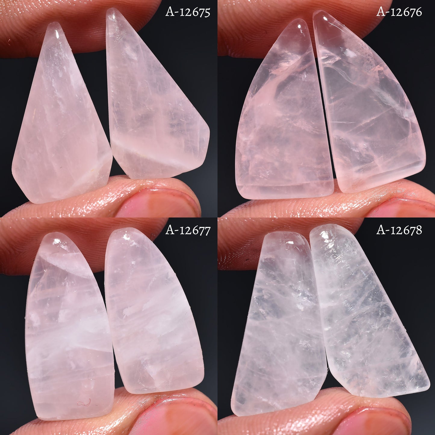 Pink Quartz Stone – Matching Rose Quartz Cabochon Pairs