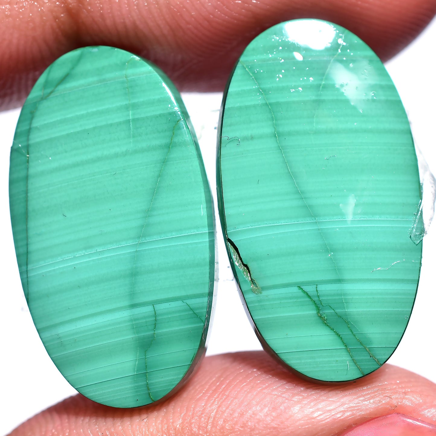 High Quality Malachite Pair Gemstone - Natural Green Matching Cabochons with Flat Back for Jewelry