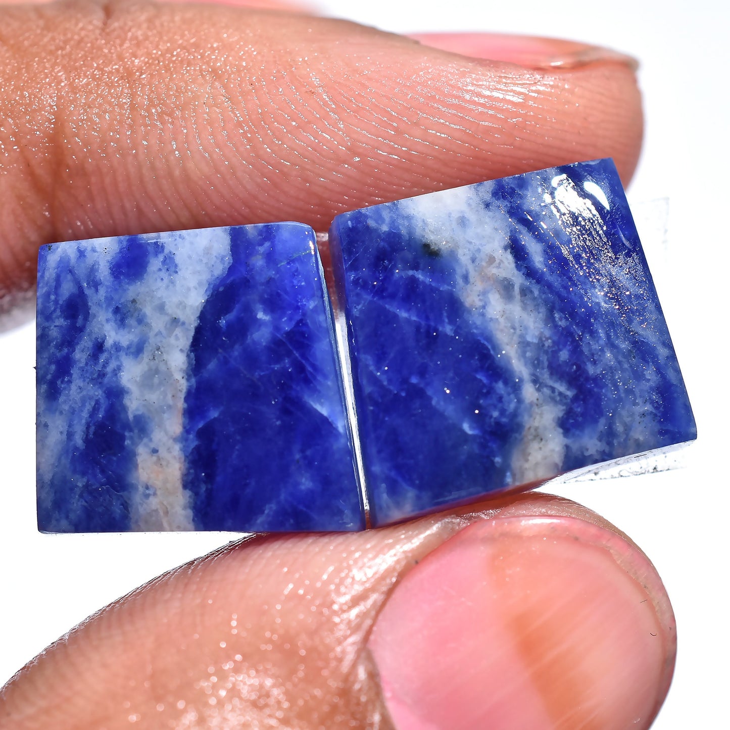 Natural Sodalite Pair Gemstone - Matching Polished Flat-Back Cabochons