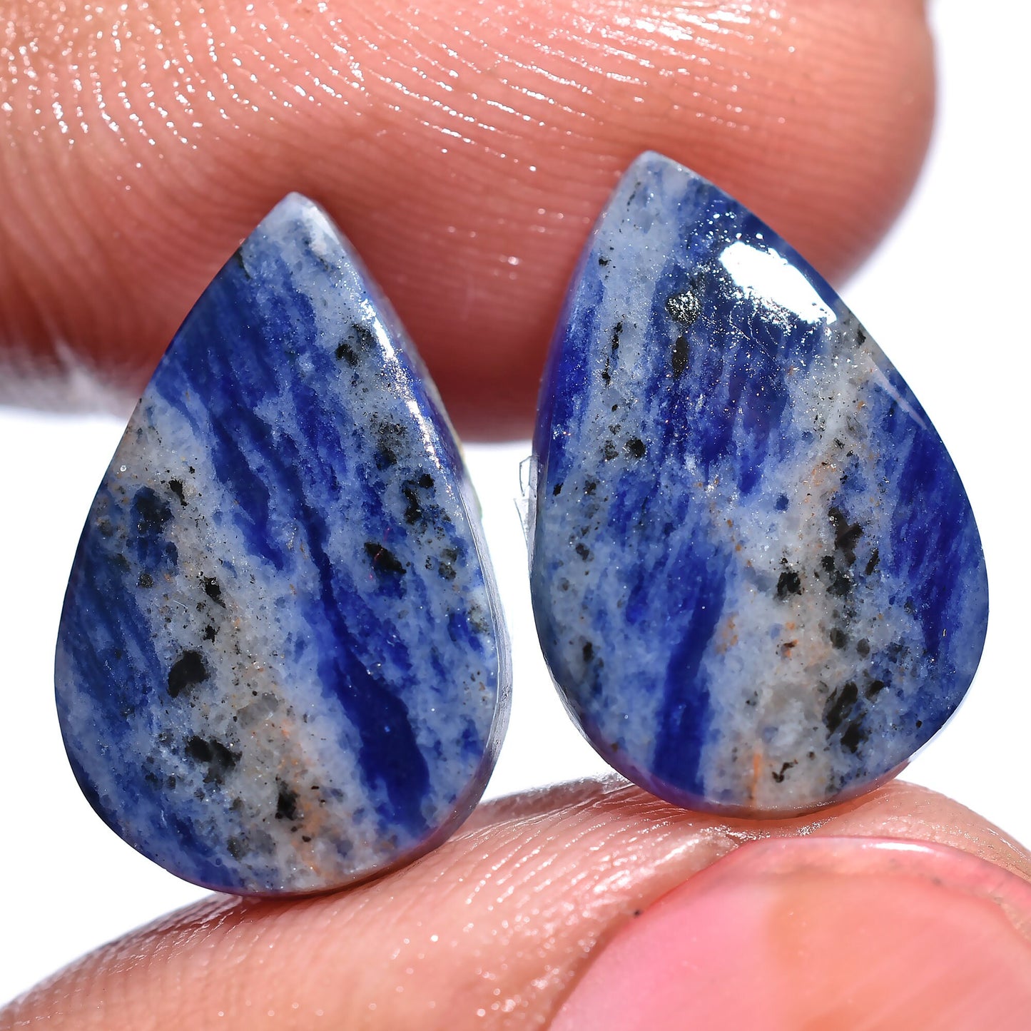 Natural Sodalite Pair Gemstone - Matching Polished Flat-Back Cabochons