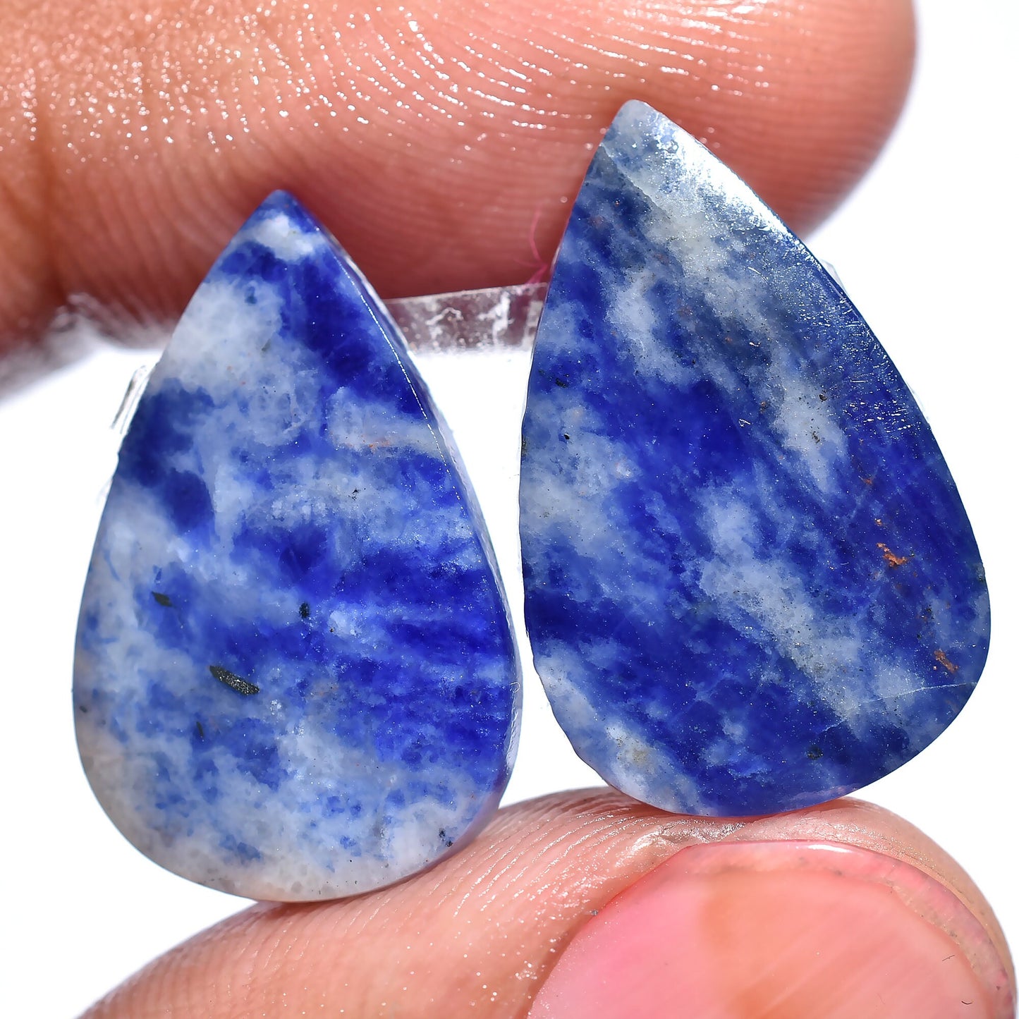 Natural Sodalite Pair Gemstone - Matching Polished Flat-Back Cabochons