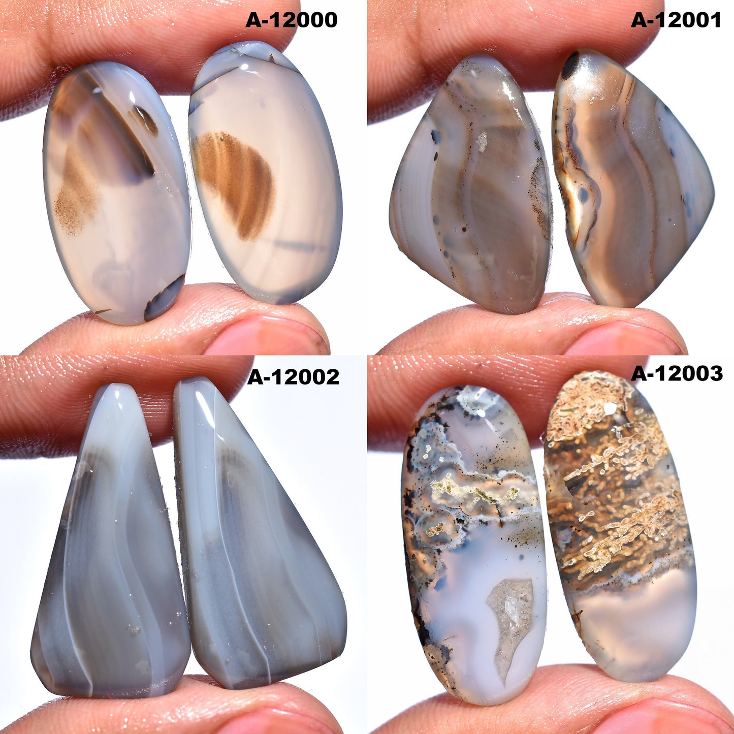 Natural Montana Agate Pair - Multi-Color Cabochon Loose Gemstones