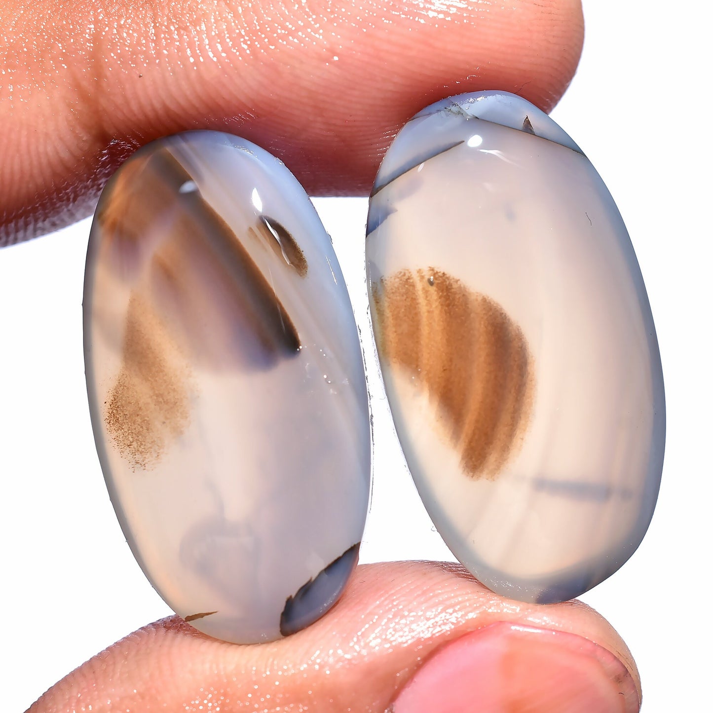 Natural Montana Agate Pair - Multi-Color Cabochon Loose Gemstones