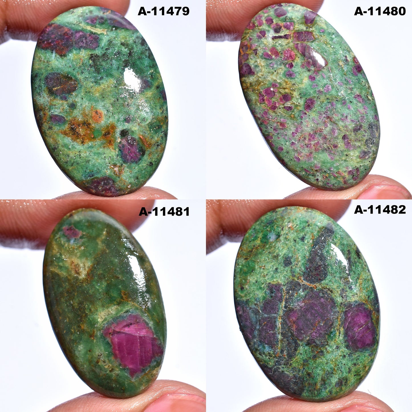 100% Natural Ruby Fuchsite Cabochon - Oval Shape & Smooth Gemstones