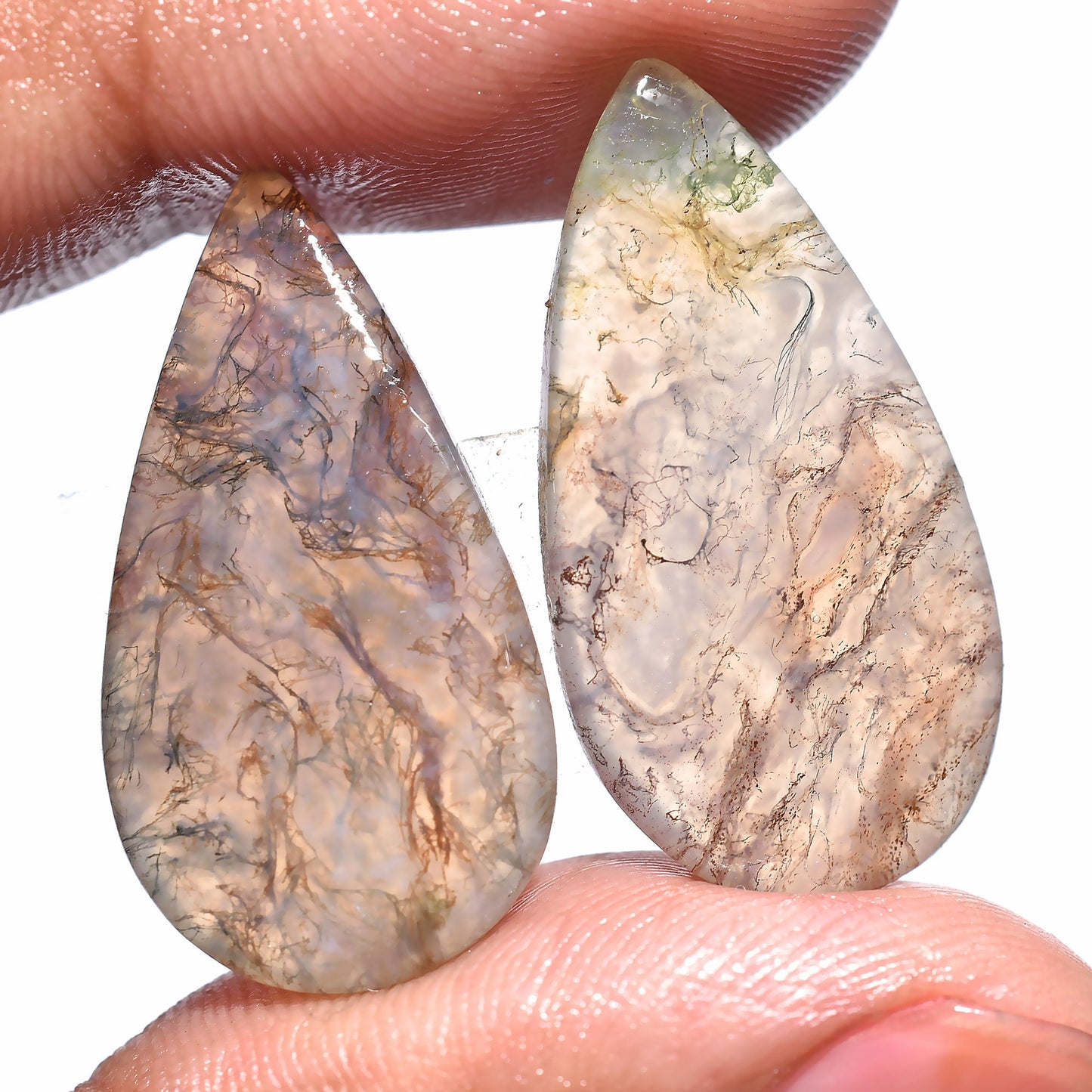 Moss Agate Pair Cabochons - Pear Shaped Agate Crystal Pairs for Custom Earrings