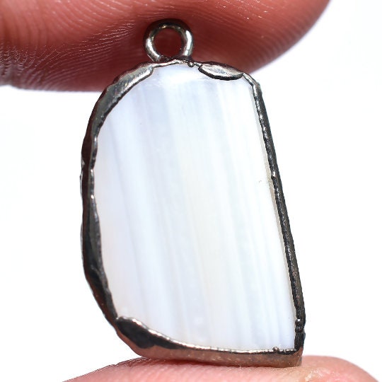 Natural White Agate Druzy Pendant Charms - Black Plated Edge, Stalactite Agate Jewelry Supplies