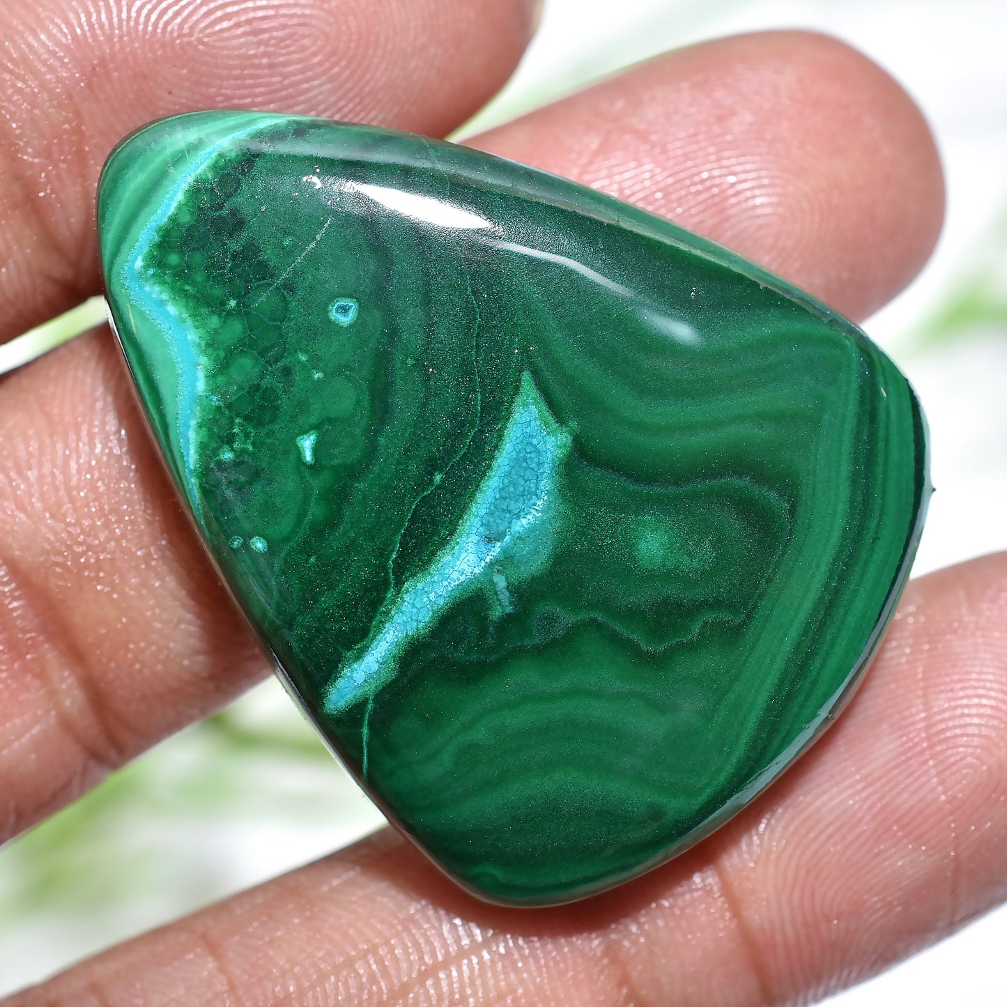 Natural Green Malachite Cabochon - Fancy-Shaped Smooth Deep Green Malachite Crystal
