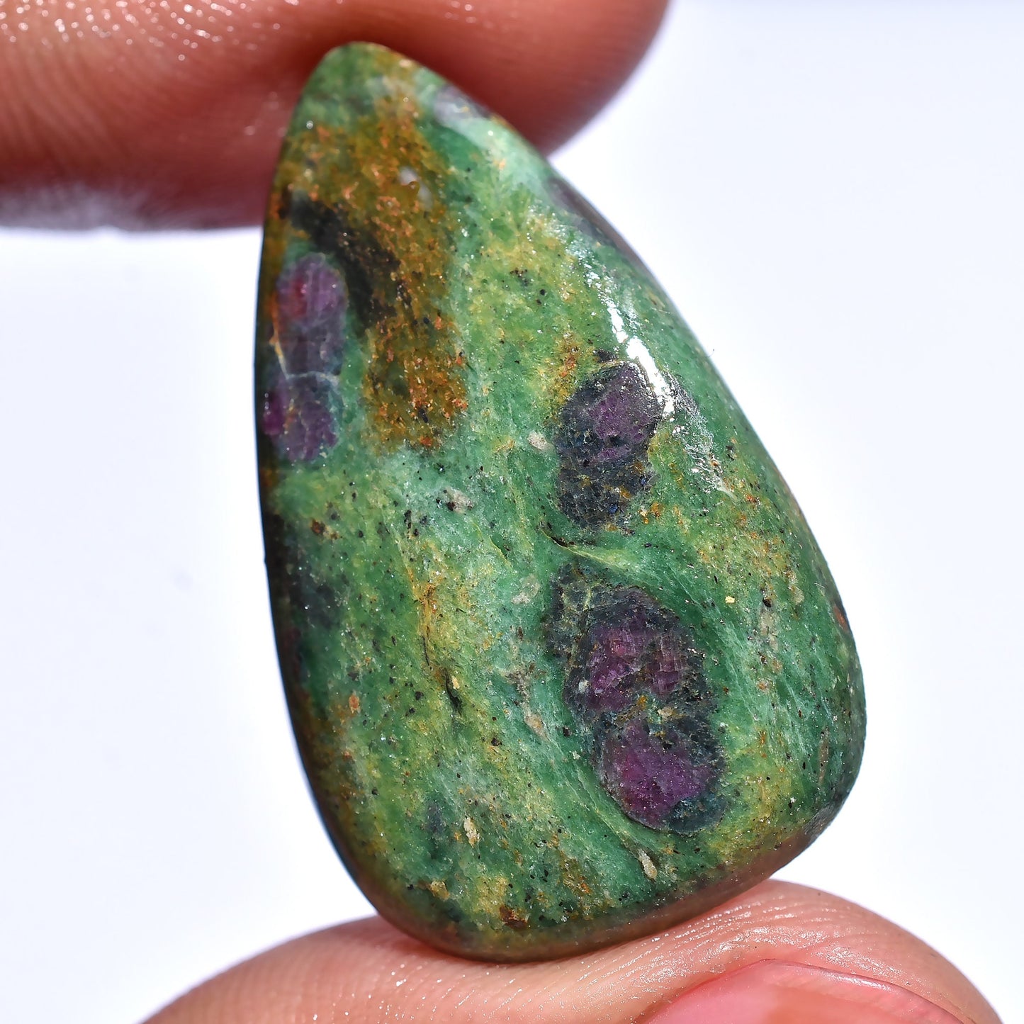 Natural Ruby Fuchsite Cabochons - Oval & Pear Shaped Polished Gemstones for Jewelry