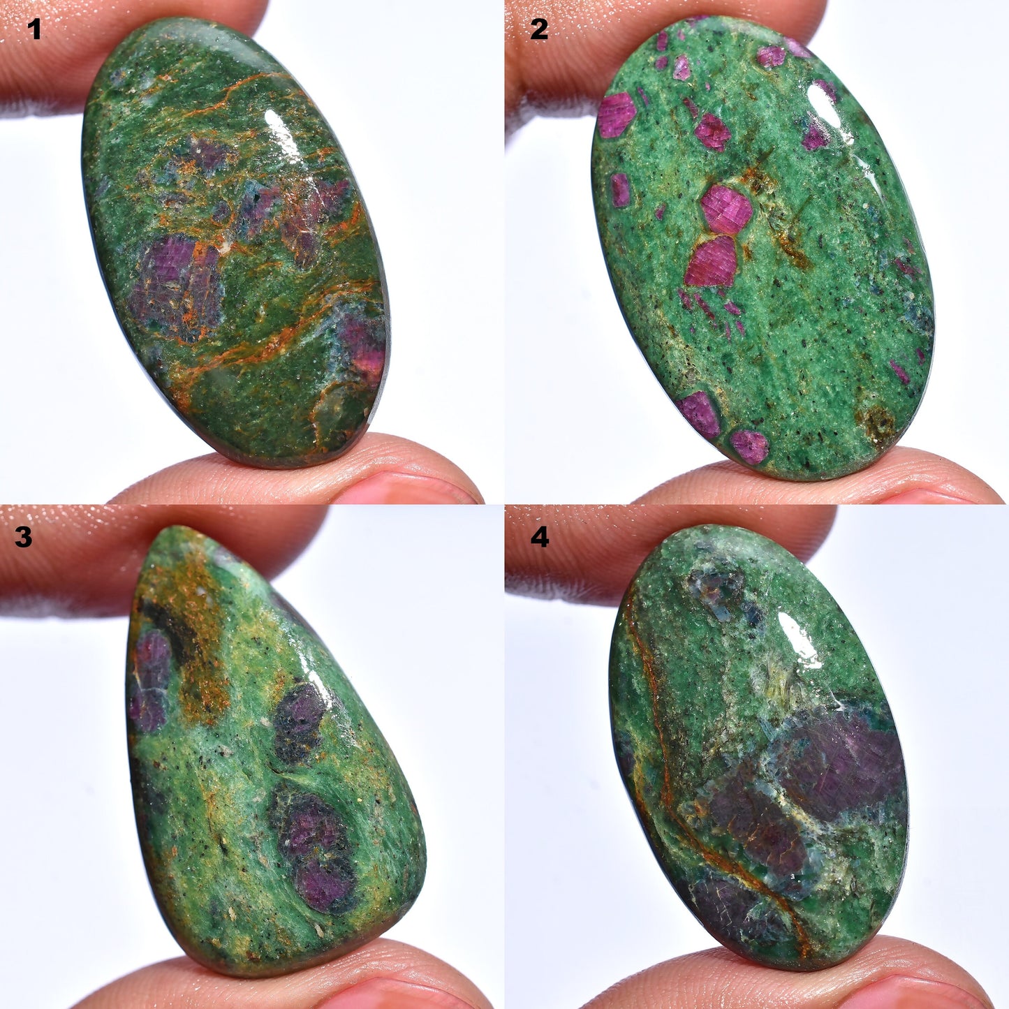 Natural Ruby Fuchsite Cabochons - Oval & Pear Shaped Polished Gemstones for Jewelry