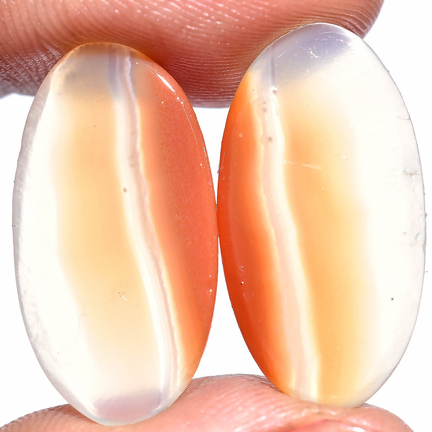 Unique Orange Banded Agate Pair - Oval & Fancy Shape