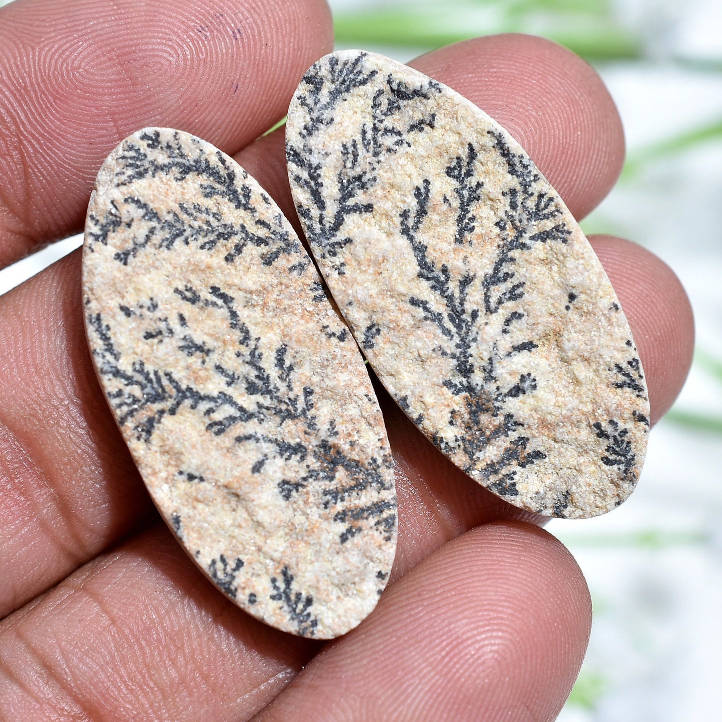 Natural Psilomelane Dendrite Cabochon Pair – Oval Shape Matching Earring Pair at Wholesale Pric