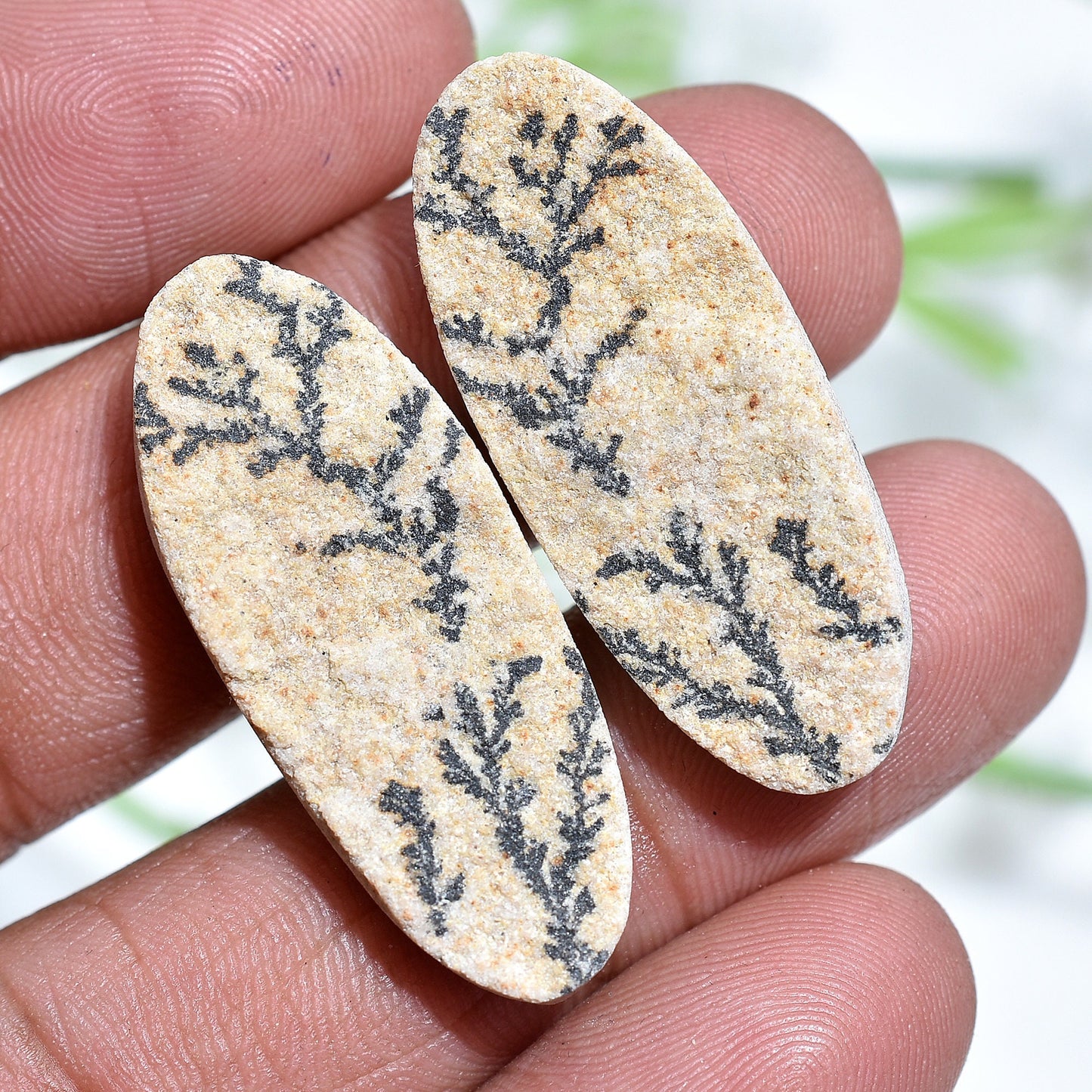 Natural Psilomelane Dendrite Cabochon Pair – Oval Shape Matching Earring Pair at Wholesale Pric
