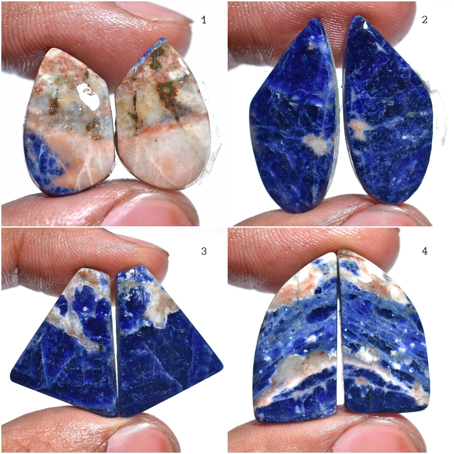 Blue Sodalite Earrings Pair - Fancy Shaped Sodalite Cabochons for Jewelry Making