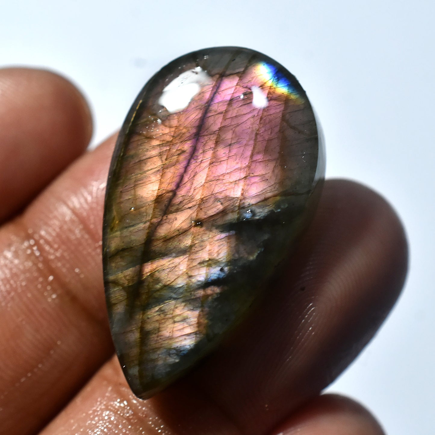 Purple-Pink Fire Labradorite Cabochon, Exquisite Rainbow Purple Flash Labradorite, Pear Gemstone Cabochon - Perfect for DIY Jewelry