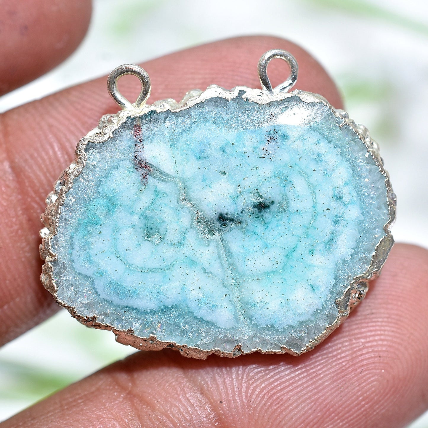 Solar Quartz Silver Electroplated Connector – Double Bail Quartz for Jewelry