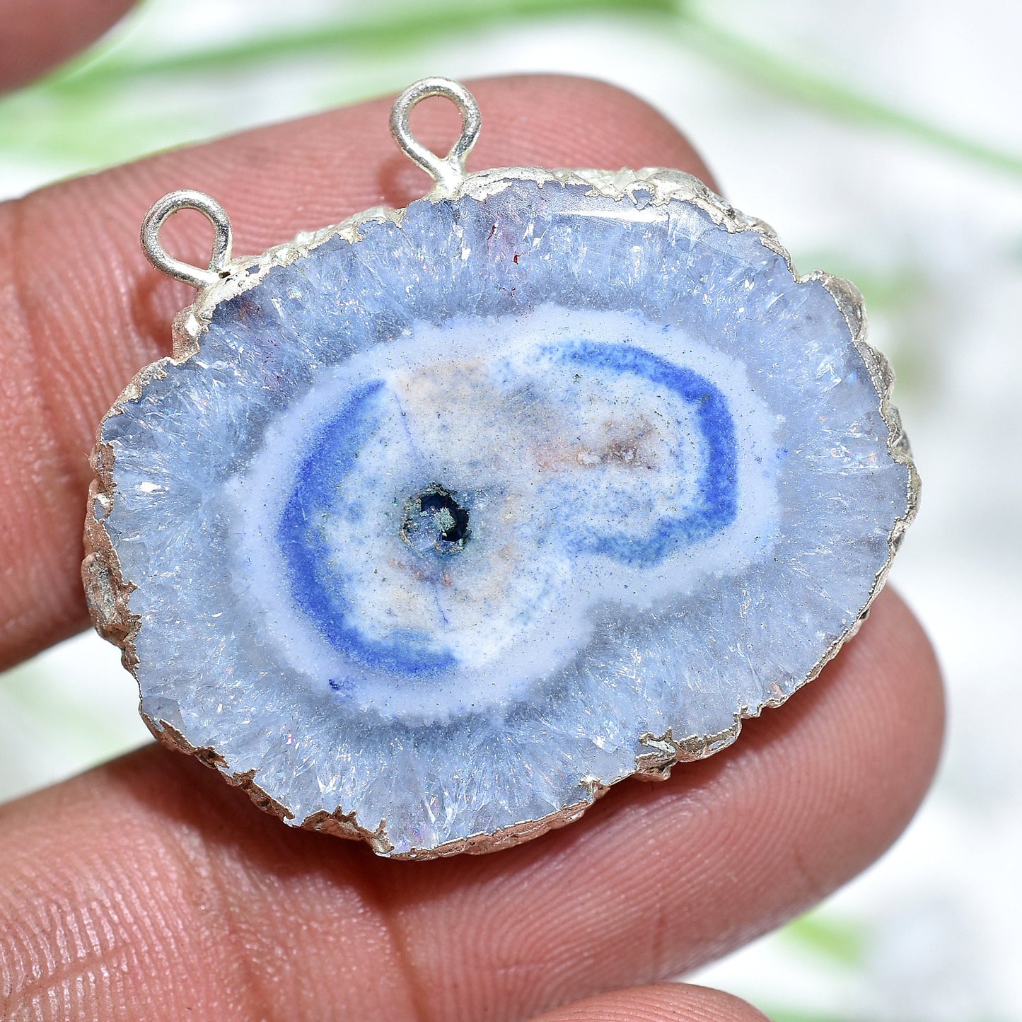 Solar Quartz Silver Electroplated Connector – Double Bail Quartz for Jewelry
