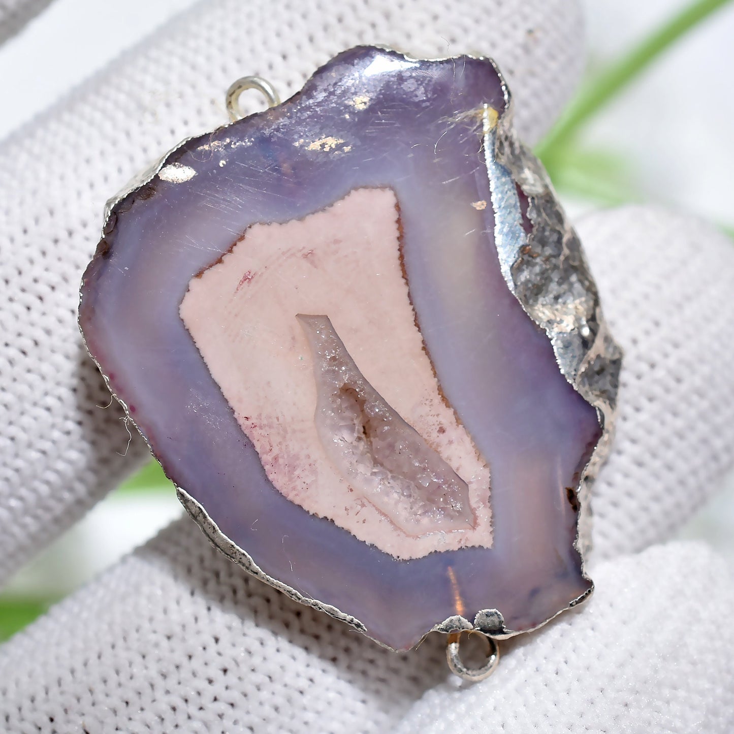 Window Druzy Connectors – Natural Silver Electroplated Double Bail Connectors