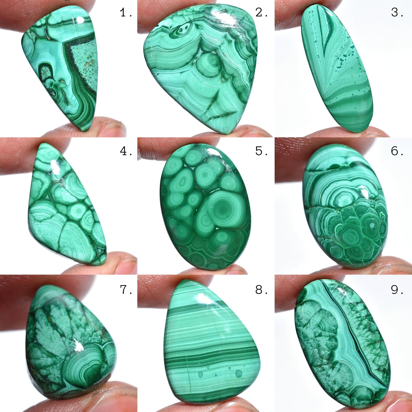 Malachite Cabochon - Designer Loose Malachite Gemstone, Mixed Shapes