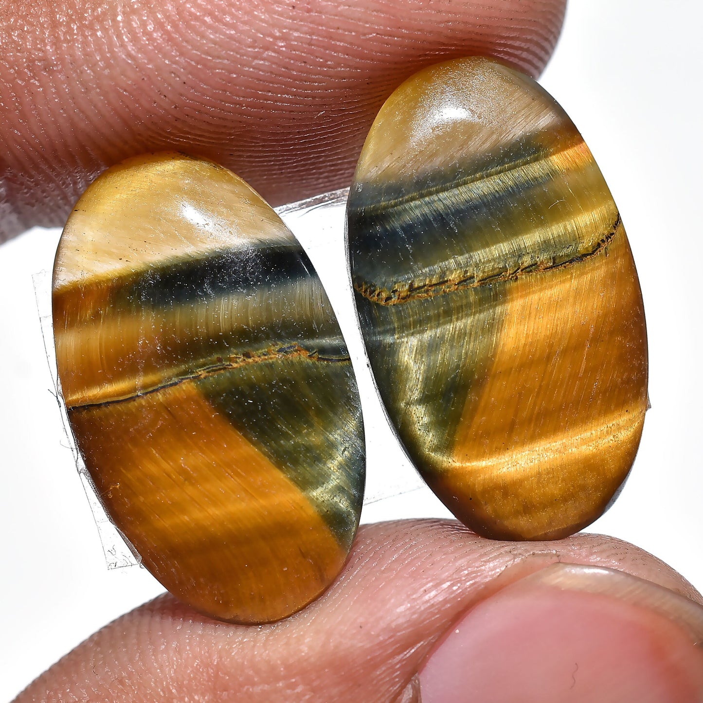 Tiger Eye Oval Cabochon Pair - Yellow & Golden Shine Natural Gemstones for Earrings