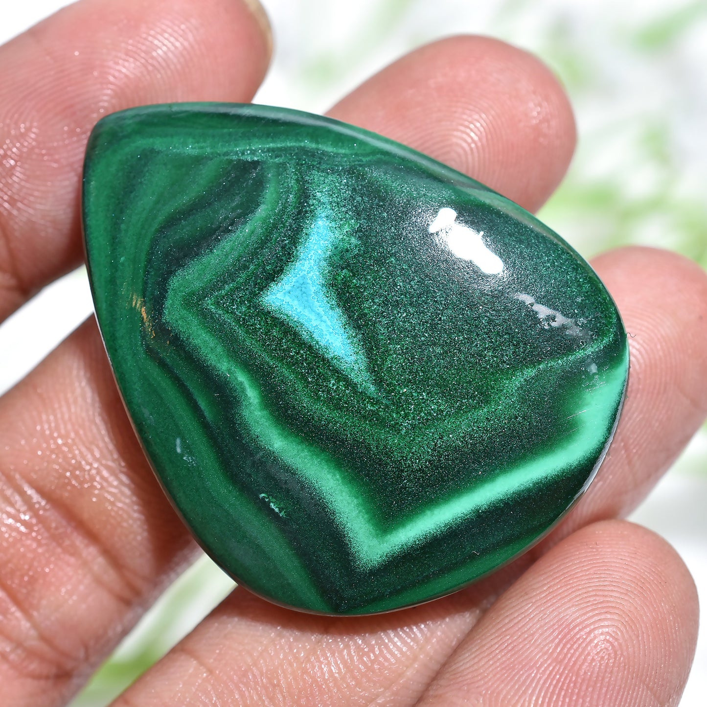 Attractive Pear Shaped Malachite Cabochon - Natural Green Malachite Gem