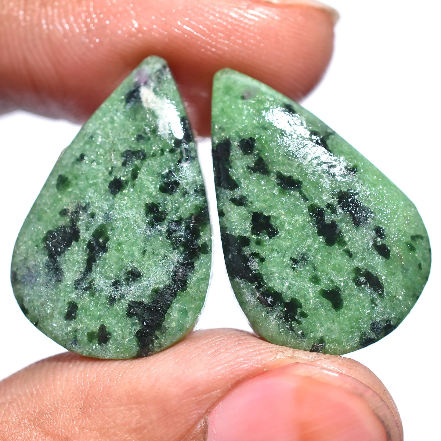 Unique Beautiful Matched Pair - Ruby Zoisite Gemstone, Pear Shape Cabochons for DIY Jewelry Making