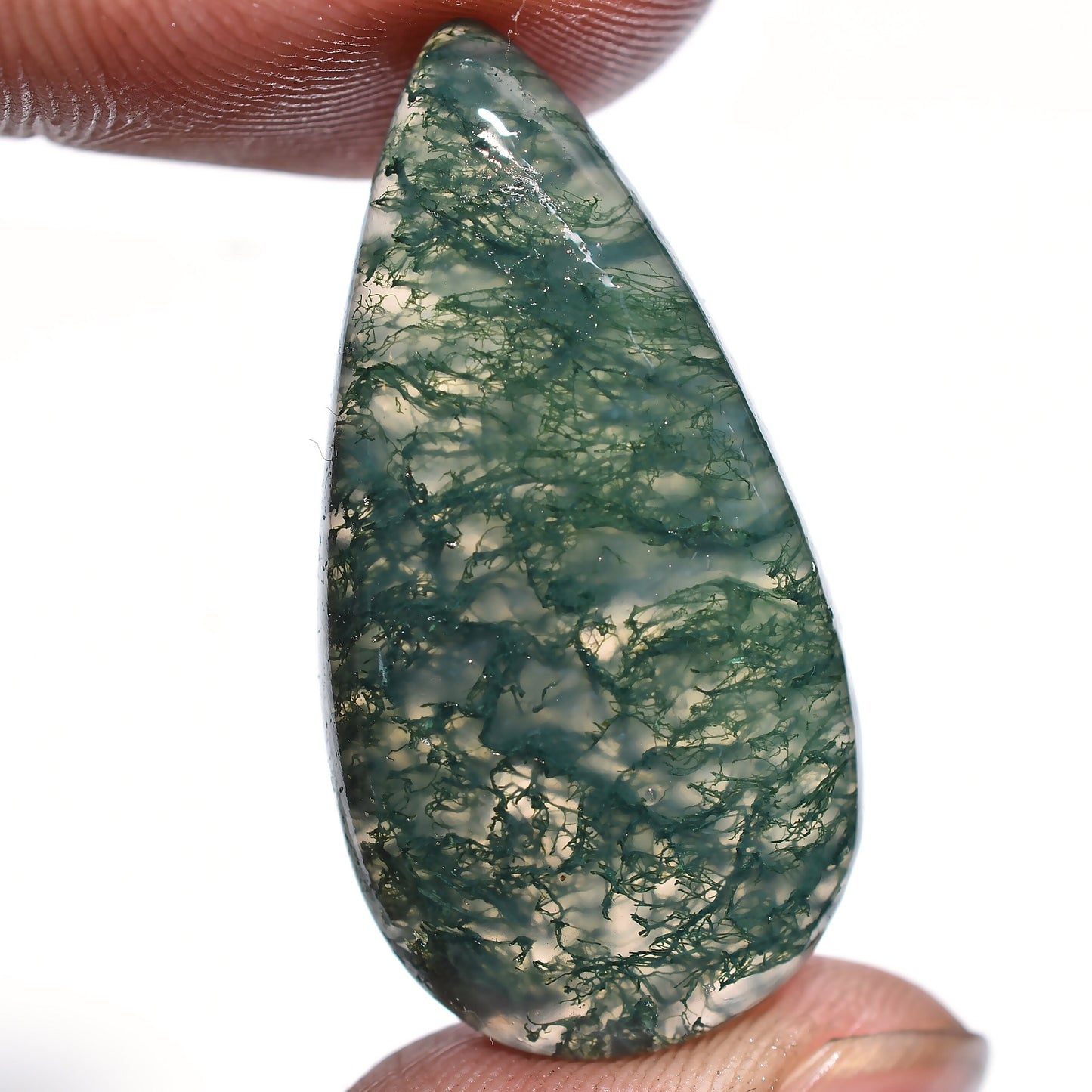 Beautiful Oval Design Moss Agate Gemstone - Natural Pear & Oval Cabochon