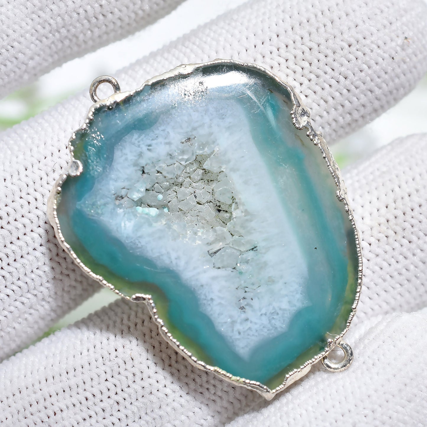 Geode Druzy Charm Connectors - Silver Electroplated Double Bail for DIY