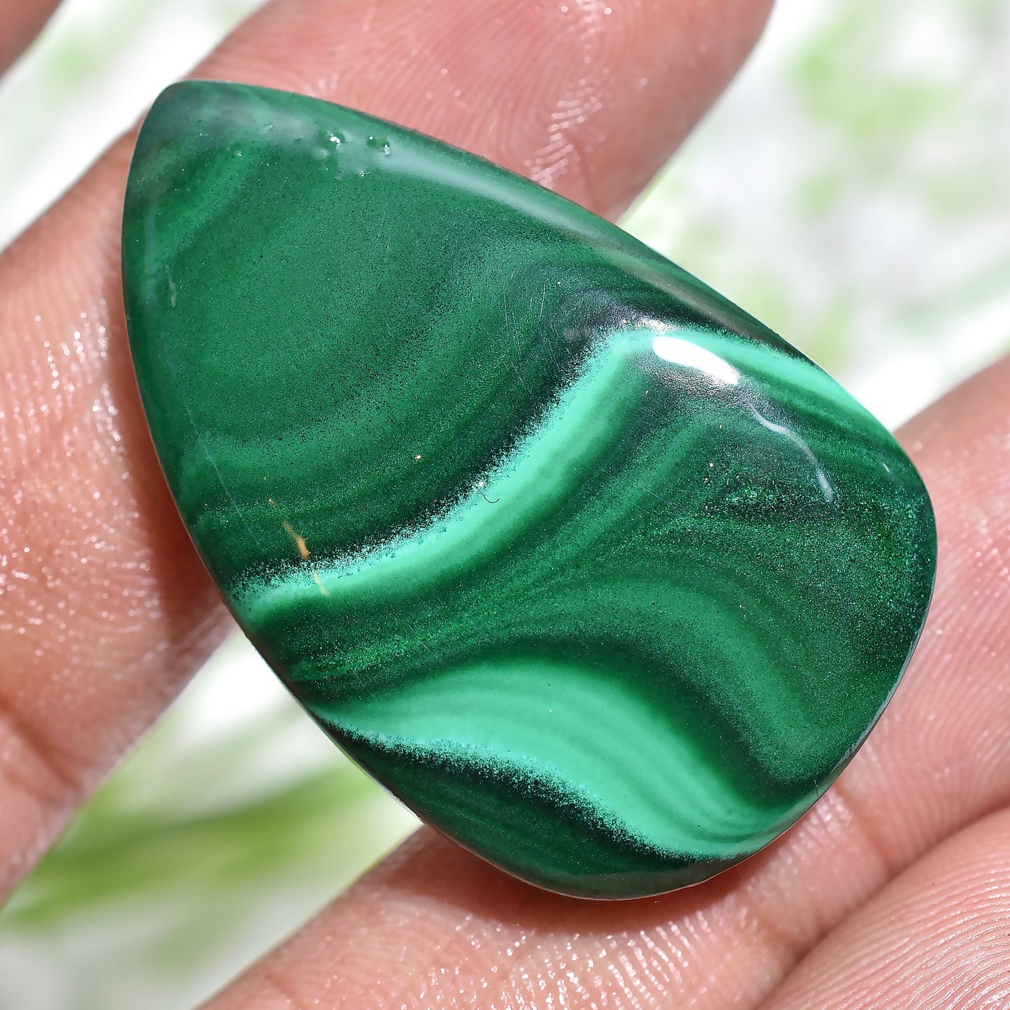 Designer Malachite Cabochon - Pear Green Malachite for Custom Pendants and Gem Gifts