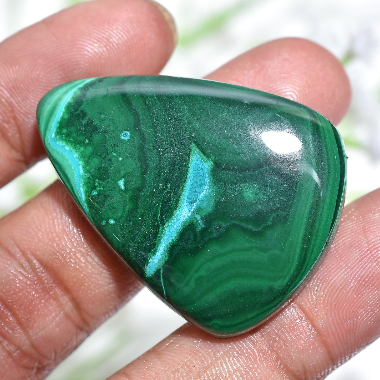Natural Green Malachite Cabochon - Fancy-Shaped Smooth Deep Green Malachite Crystal