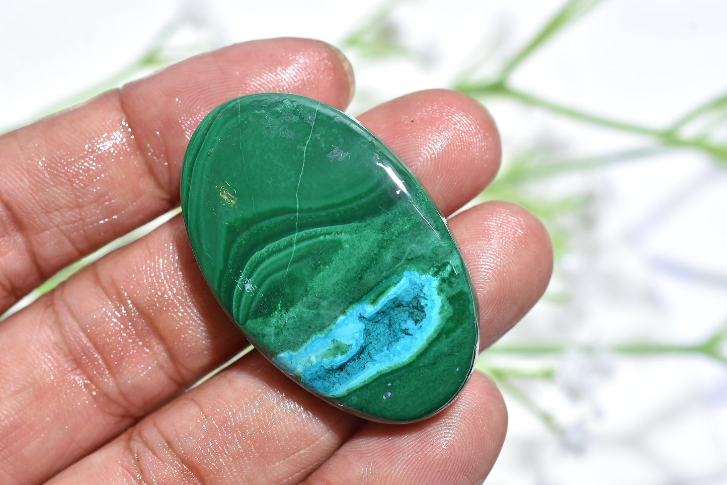 Beautiful Oval Malachite Cabochon - Flat Back Green Malachite Gemstone Gift Idea
