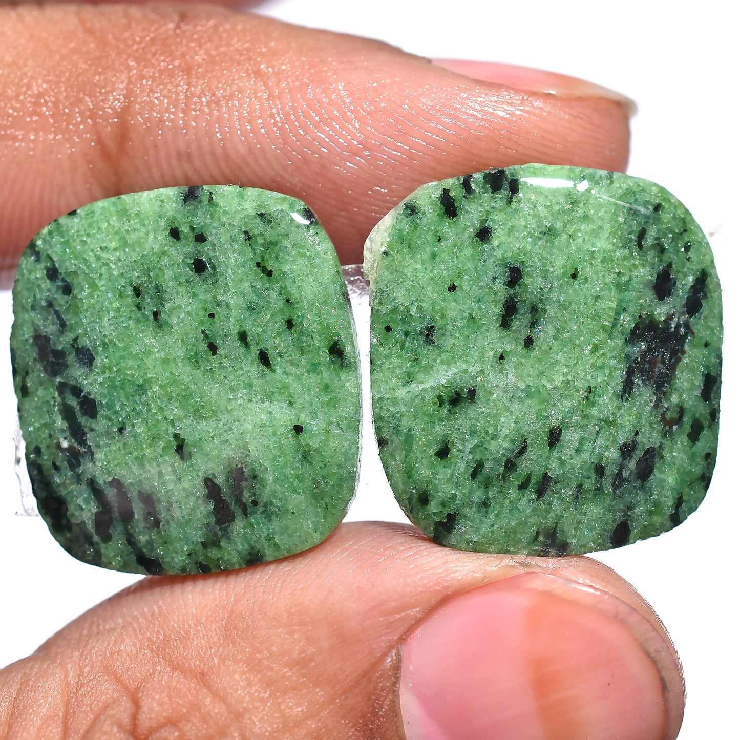 Wholesale Matched Ruby Zoisite Pair - Smooth Square Cabochons for Earrings