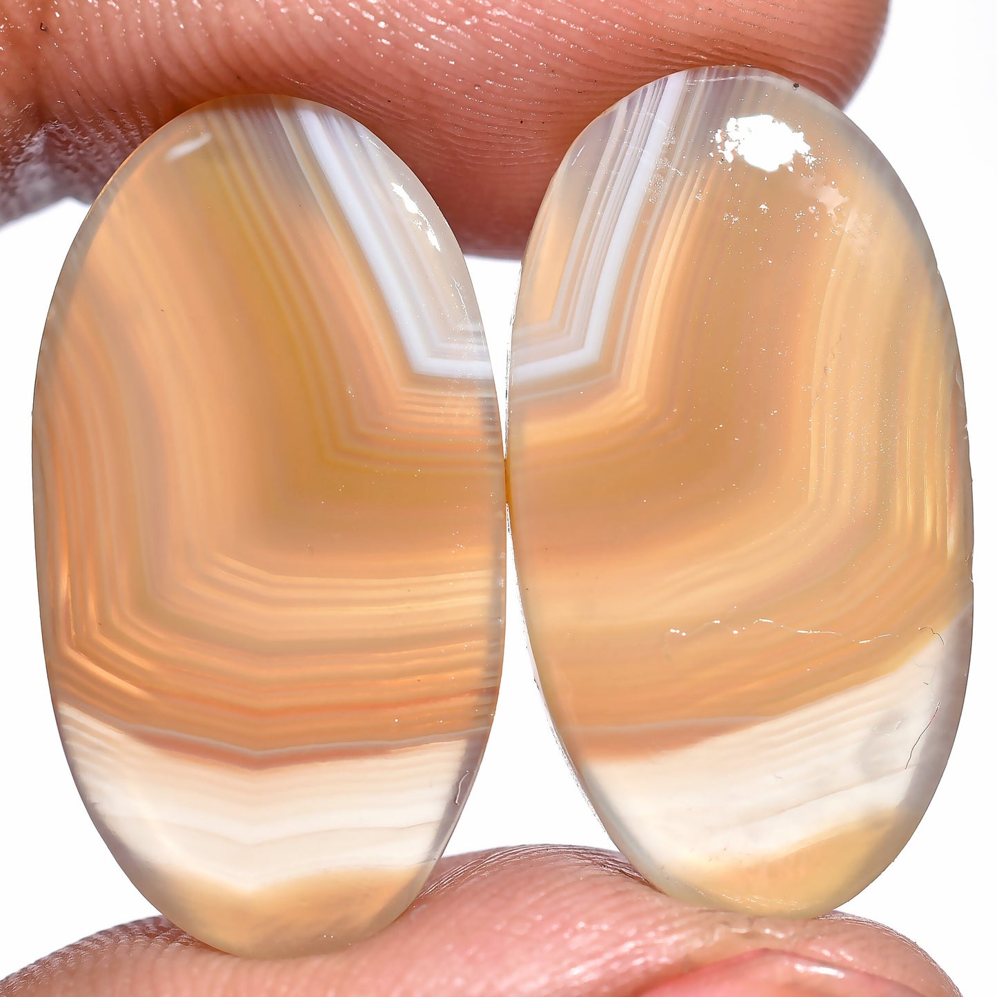 Orange Banded Agate Pair - Oval Cabochon Smooth Stones for Earrings