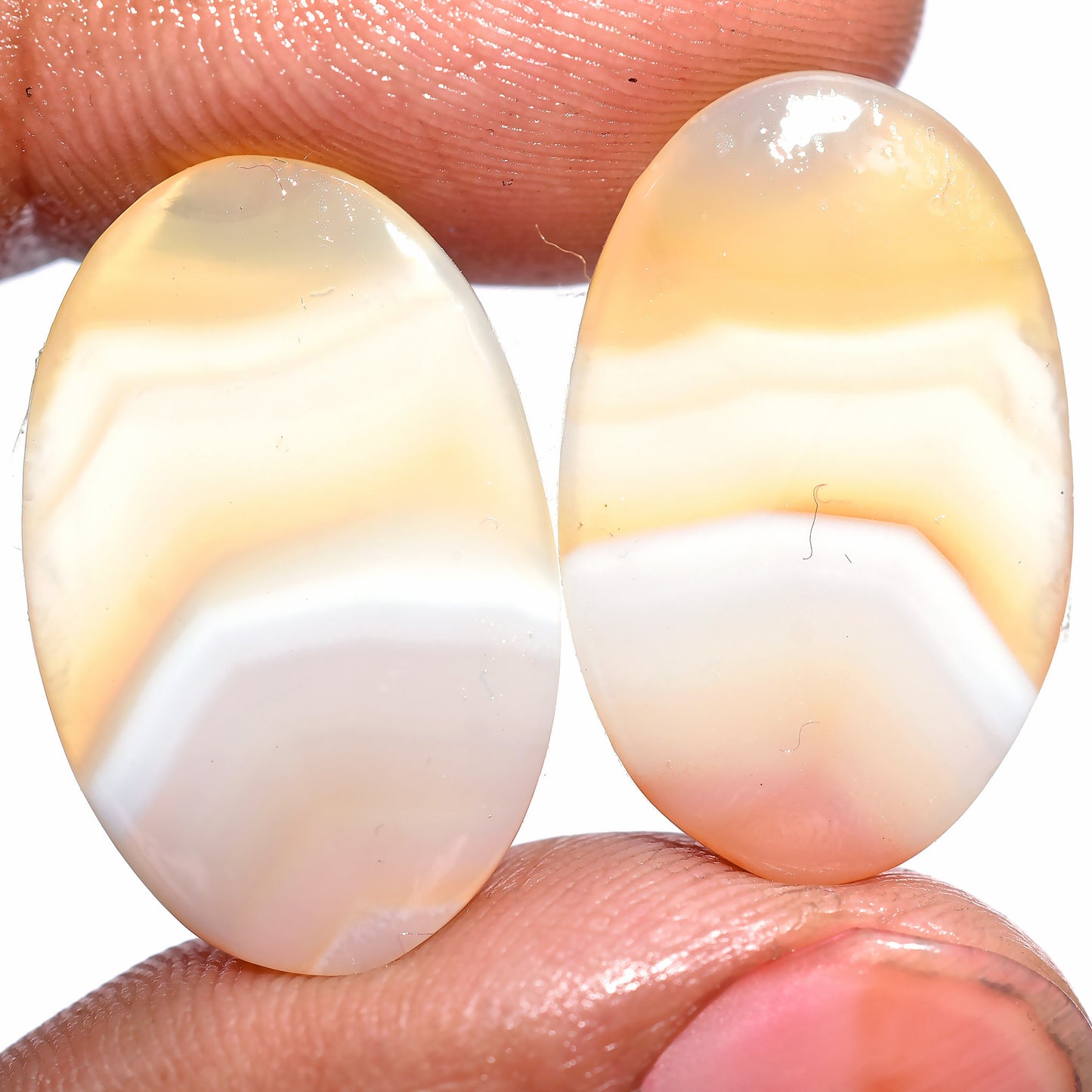Wholesale Shaded Agate Cabochon Pair - Orange Agate Loose Matched Gemstones