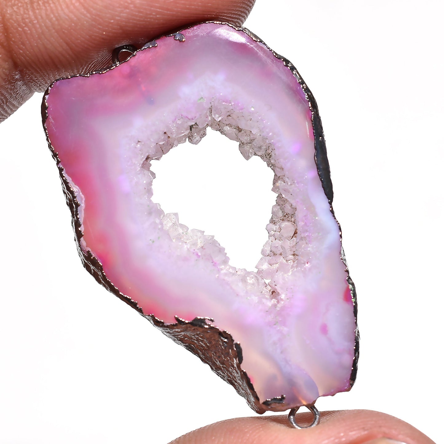 Unique Window Druzy Charm Connector – Black Electroplated Geode Agate Slice for DIY