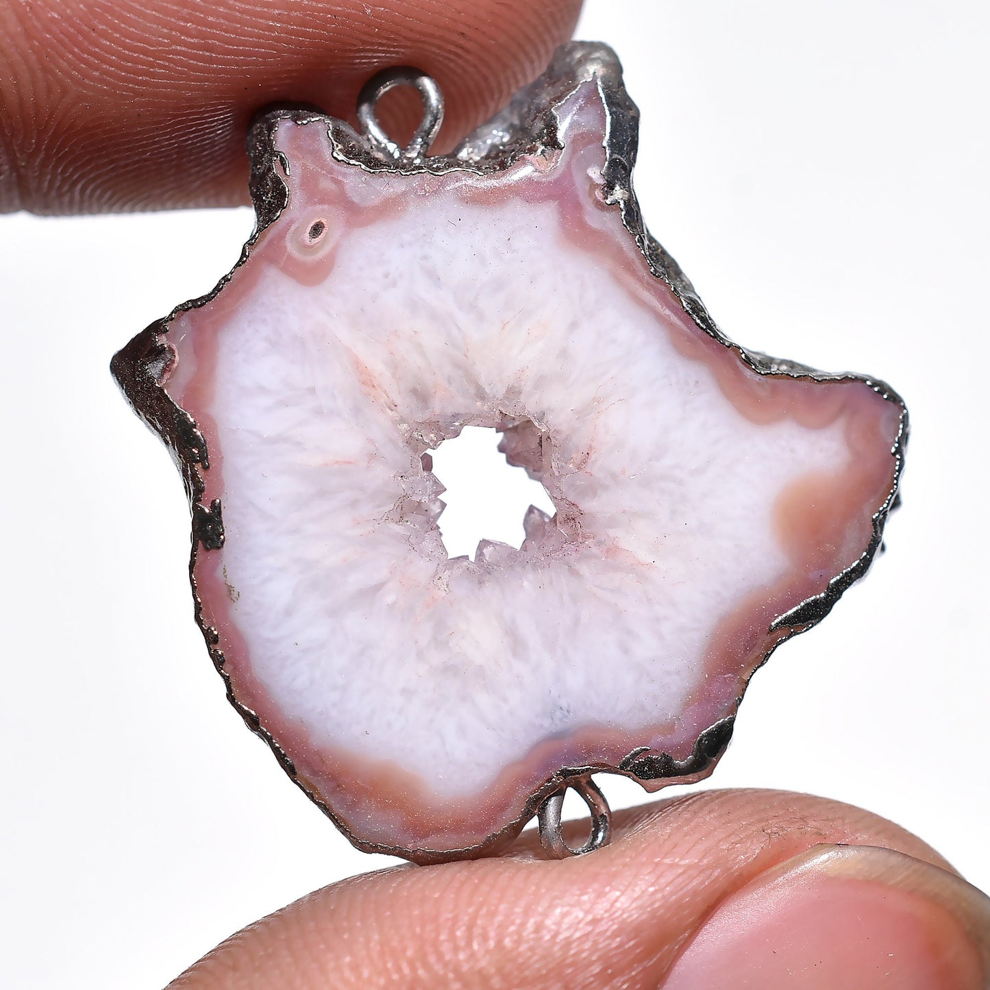 Unique Window Druzy Charm Connector – Black Electroplated Geode Agate Slice for DIY