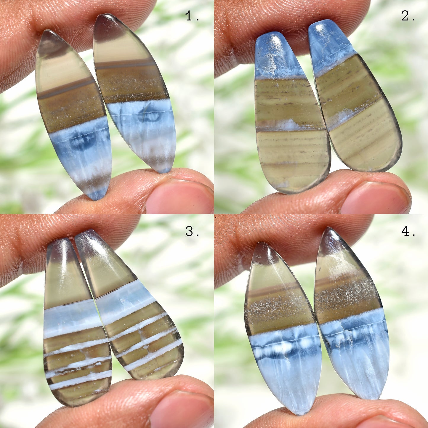 Stunning Blue Opal Cabochons Pair – Fancy Owyhee Opal Pair for Handmade Jewelry