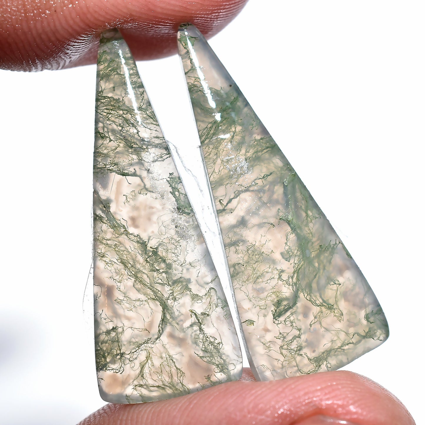 Elegant Moss Agate Cabochons - Fancy Gems Matched Loose Agate Pair for Earrings