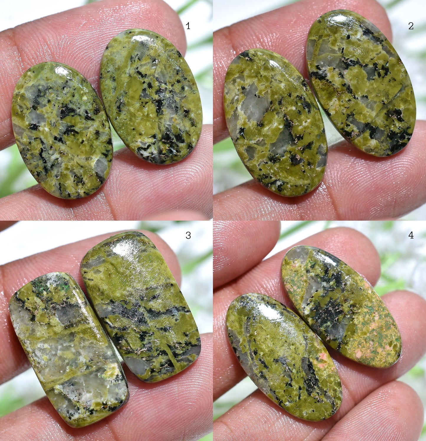 Handpicked Unakite Gemstone Pair – Rectangle & Oval Loose Cabochons for Earrings