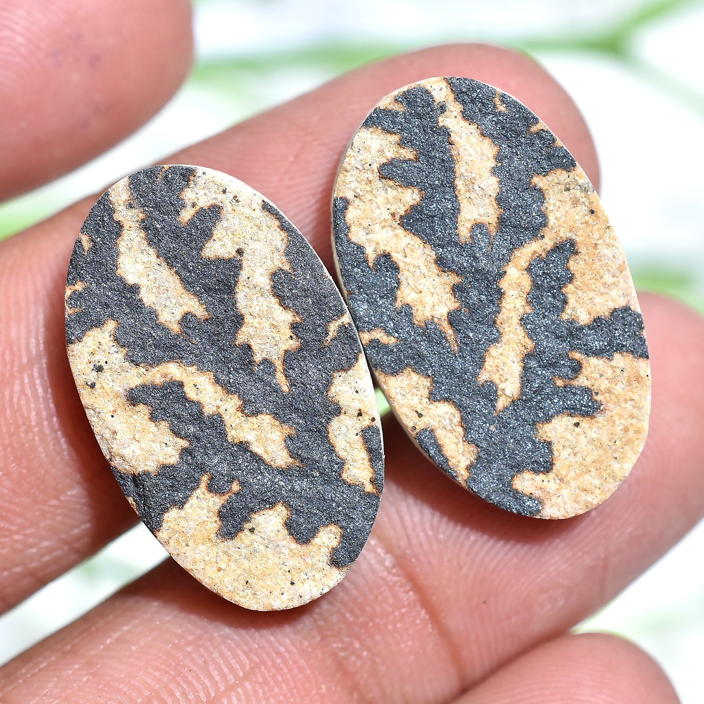 Natural Psilomelane Dendrite Cabochon Pair – Oval Shape Matching Earring Pair at Wholesale Pric